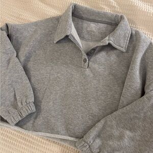 Aerie Heather Gray Collared / Cropped Sweatshirt - size S